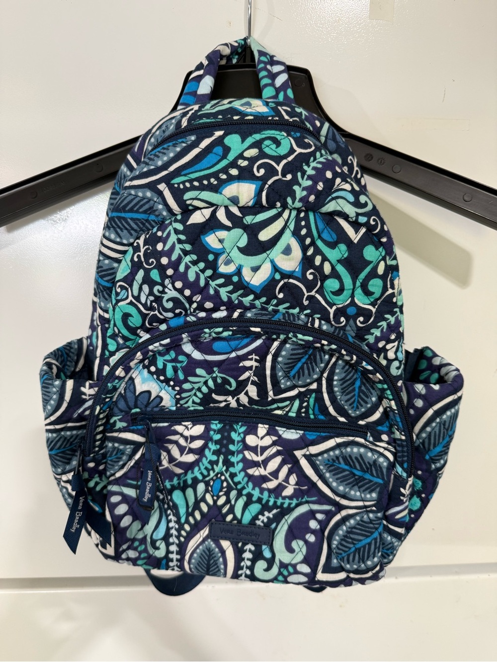 Vera Bradley Teal, Navy & Cream Paisley Quilted Backpack